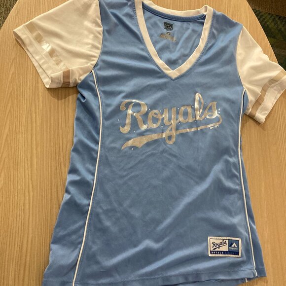 MLB Tops - Kansas City Royals Top Womens Medium Cooperstown Collection Majestic Light Blue